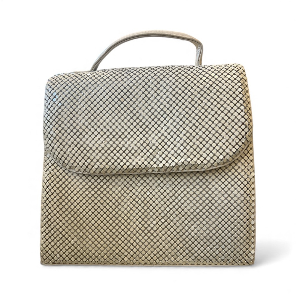Whiting & Davis Rare LARGE Vintage Mesh Purse Cream Ivory Satchel Handbag